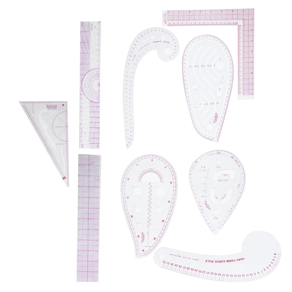 Juego de 9 reglas de costura, regla curva multifuncional, accesorios de medición de sastre.