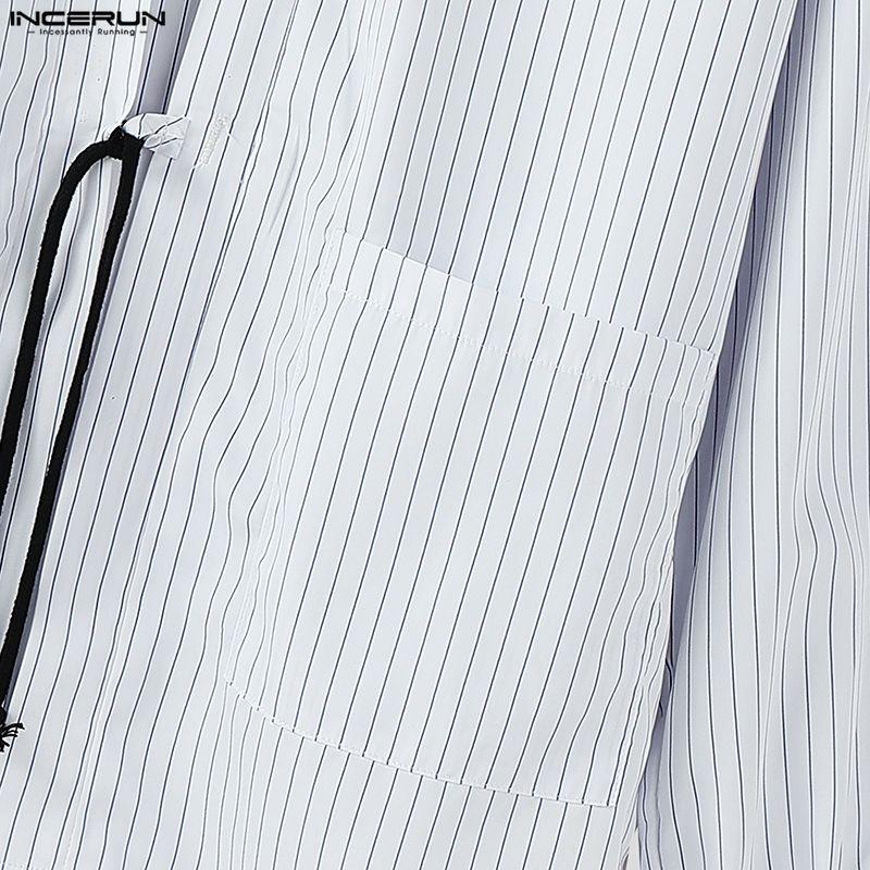 INCERUN S-5XL Men Long Sleeve Striped Open Front Cardigan Kimono Tops