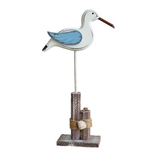 Wood Bird Statue, Nautical Seagull Figurine, Coastal Ocean Standing Sea Bird Statue for Home Bathroom, Living Room, Table Decor