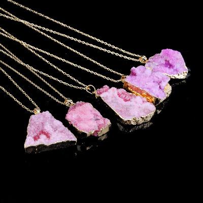 

Geometric Natural Irregular Crystal Geode Slice Rock Stone Pendant Necklaces Vintage Necklace Gift Natural Agate Slice Druzyneck