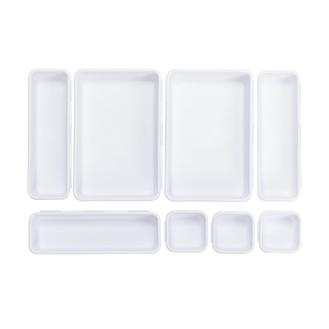 MaT store Drawer Divider Storage Small Item Cosmetics Set of White Tray, Stationery, Storage, Tray, 8,