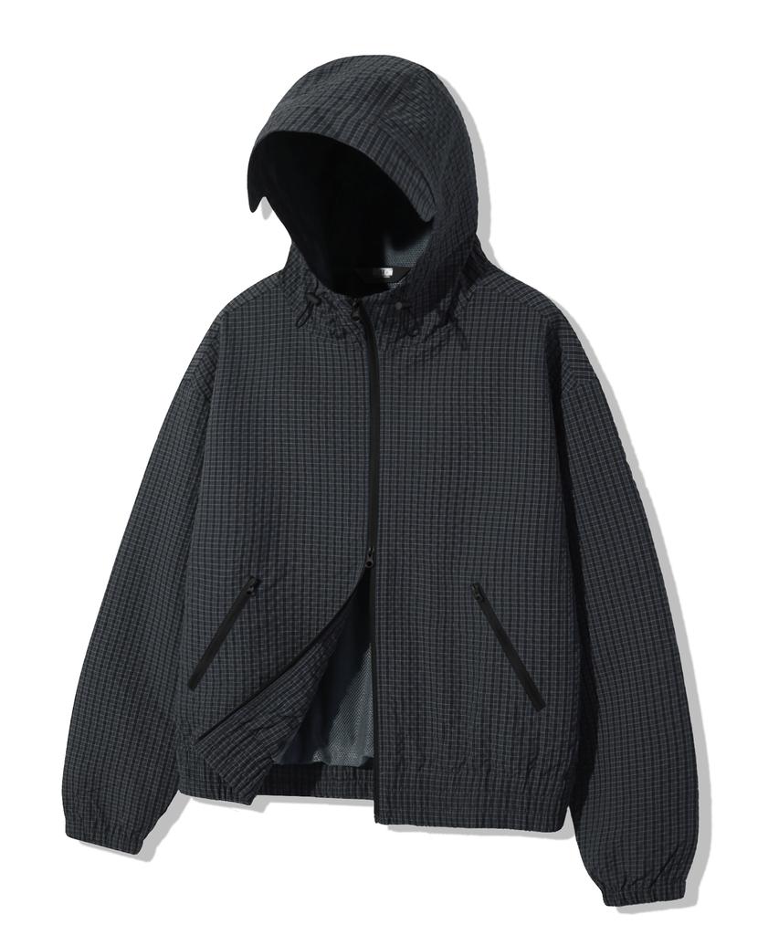 Trillion Check Pattern Hooded Zip-Up Windbreaker_Navy Black