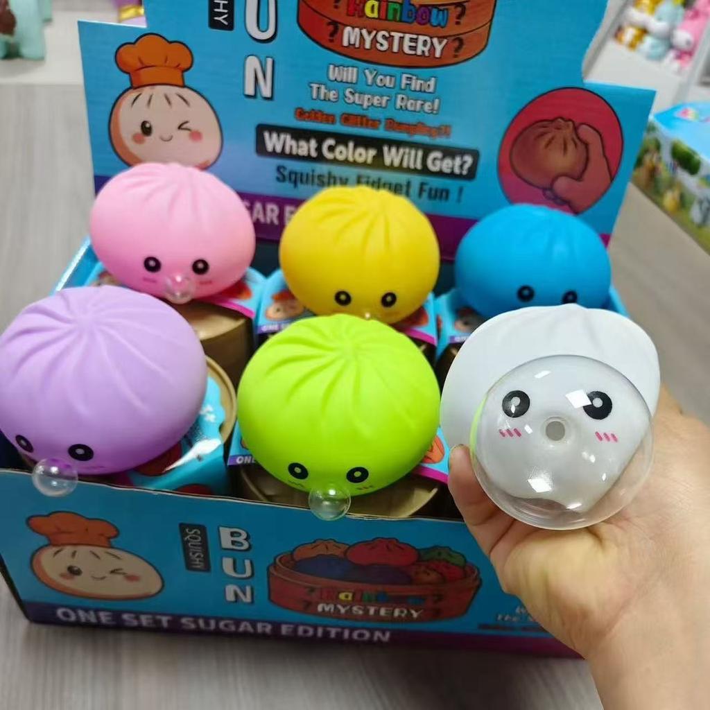 Simulation Soft Squishy Dumpling Night Light, Light-up Bubble Spitting Bun Toy, Colorful Stress Relief Ornament for Birthday Present