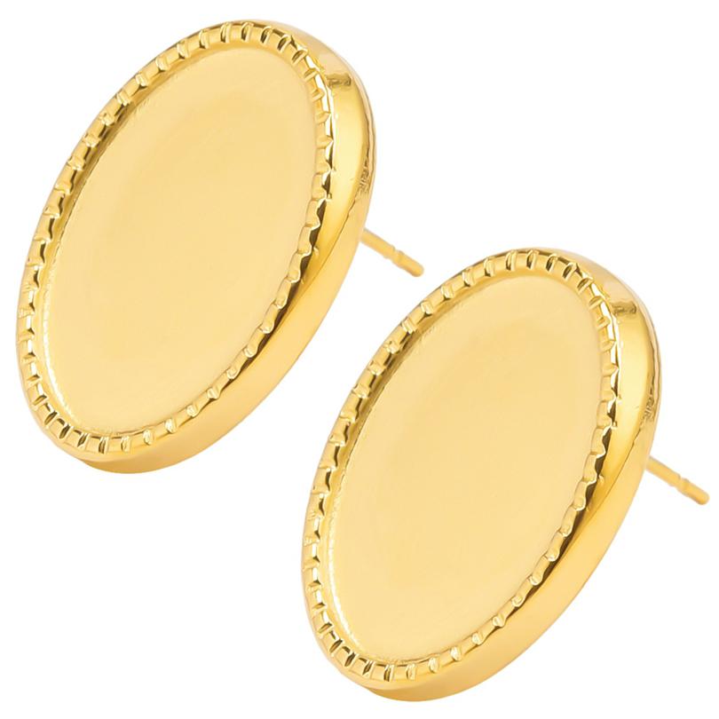 Never Fade Gold Color Earrings With Earplug Round Heart Shell Fashion Jewelry Stainless Steel Earrings For Women Men Accessories