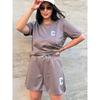 Womens Oversized Casual Two-Piece Set Short Sleeve T-Shirt Cropped Shorts With Letter Print Outfit