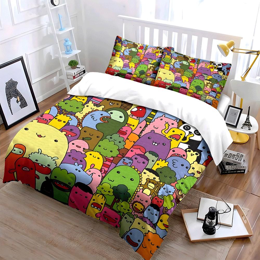 Colorful Cartoon Characters Set – Decoration and Art Exquisite three-piece bedding set gift for kids and adults