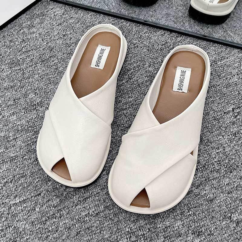 Elegantes Cómodos Chanclas de Verano para Mujer sin Cierre Punta Cerrada en Marrón Beige Negro