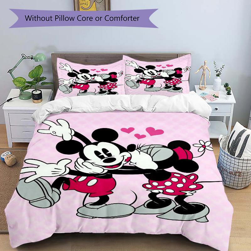 Mickey Minnie Love Print 3Pcs Bedding Setduvet Cover With 2 Bedropillowcase Home Birthday Gift