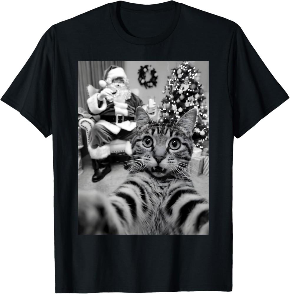 Christmas Santa Claus Merry X-Mas Funny Cat Selfie T-Shirt Unisex T-Shirt S
