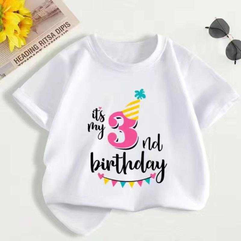 Summer Children's First Birthday Number T-shirt, Fashionable Short-sleeved Top for Boys and Girls