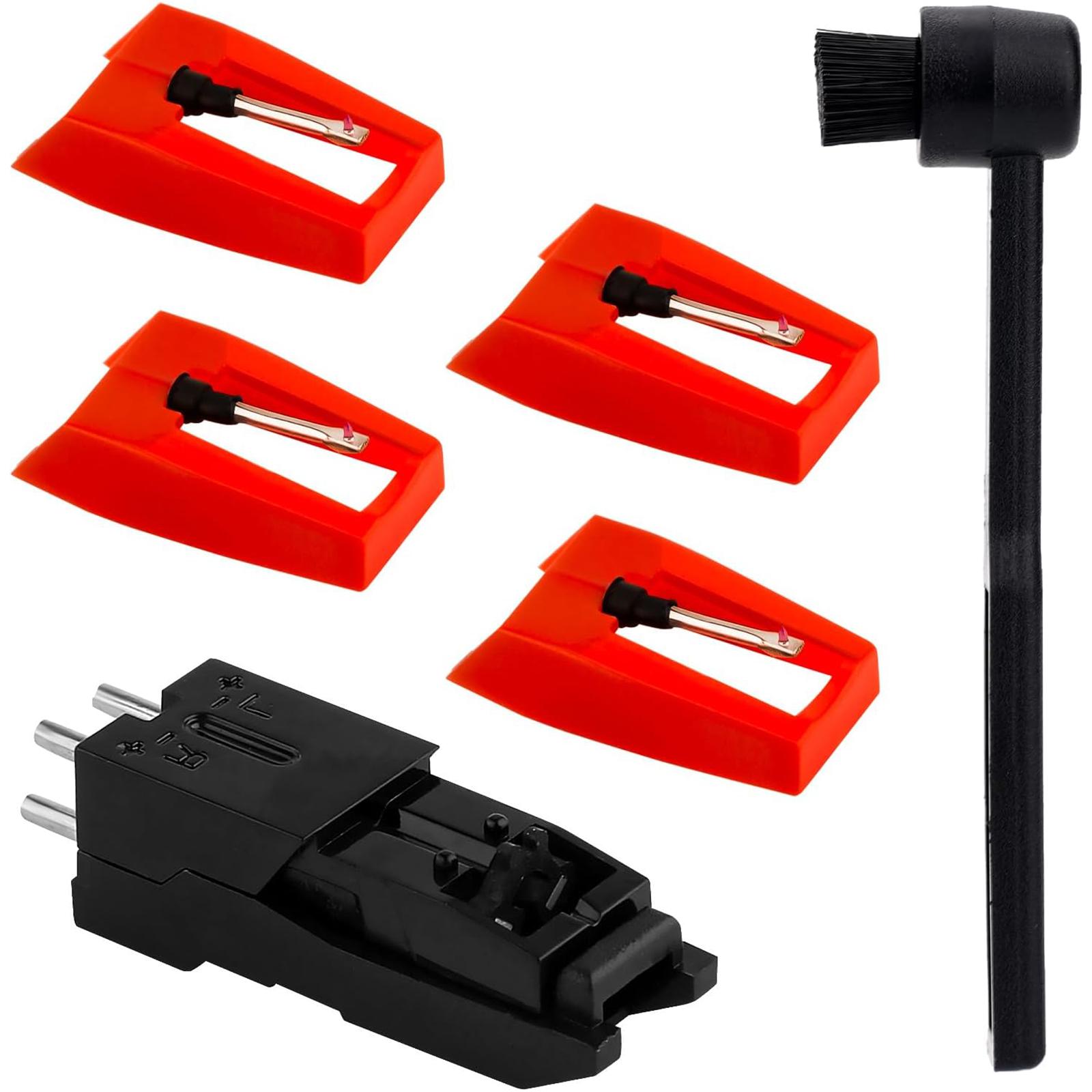 

Набор из 4 штук сменных игл для алмазного стилуса со щеткой для чистки, игла для проигрывателя для проигрывателей