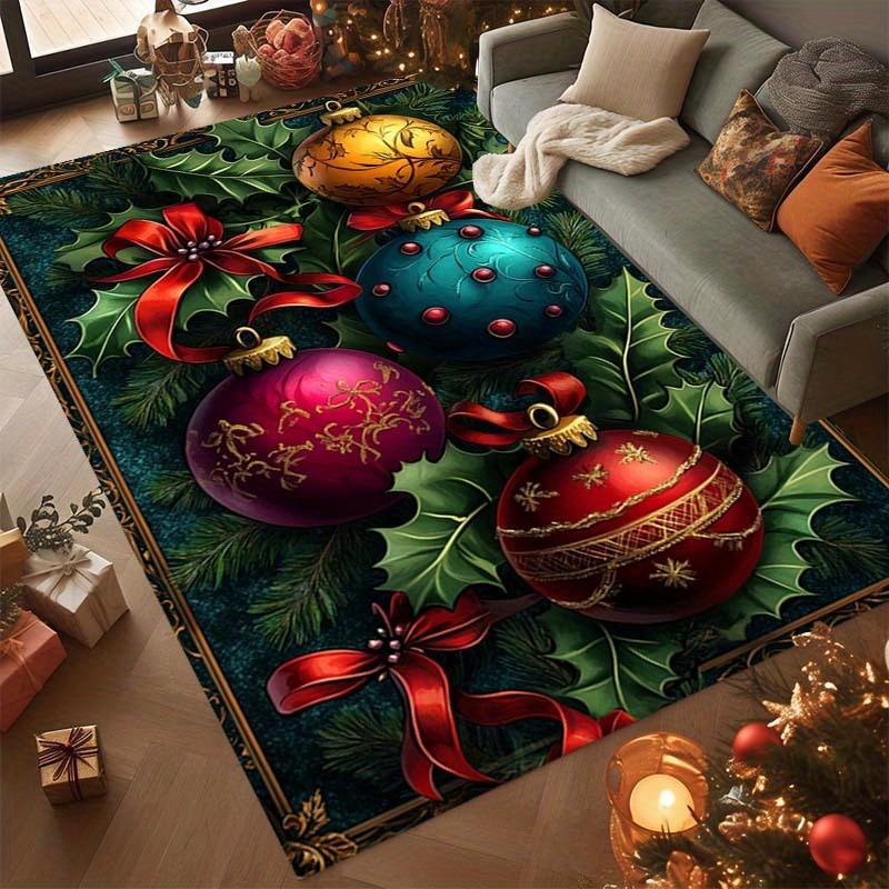 Christmas Holly Leaf Fashion Print Home Area Rug - Anti-Slip for Living Room, Sofa, Table, Large Bedside Mat, Christmas Decorati