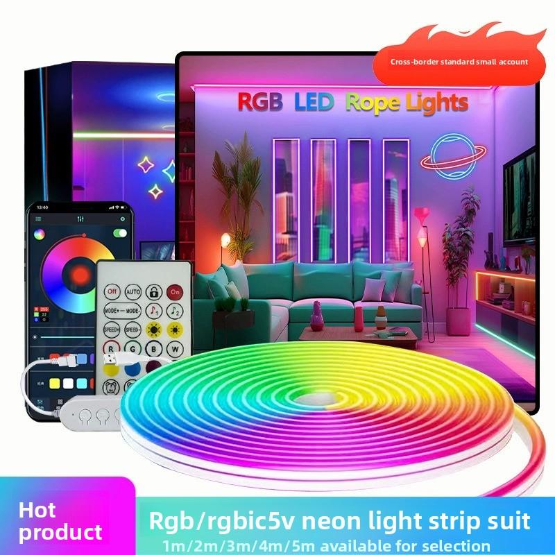 Tira de luces LED RGB flexible con control por Bluetooth y sincronización musical para decoración