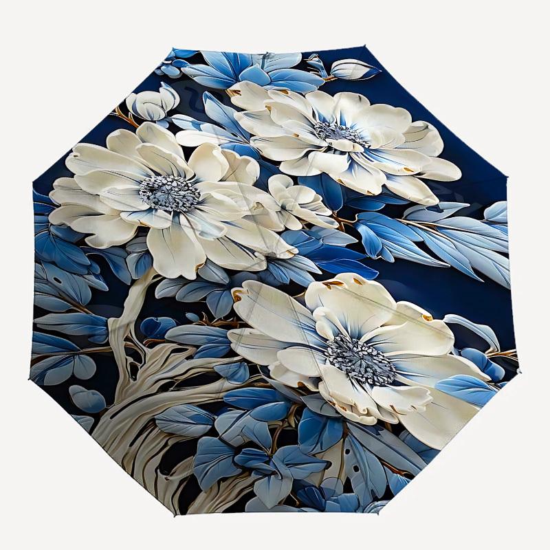 

1pc Floral Pattern umbrella with 8 iron ribs and a plastic handle, automatic opening and closing, and daily use.1076