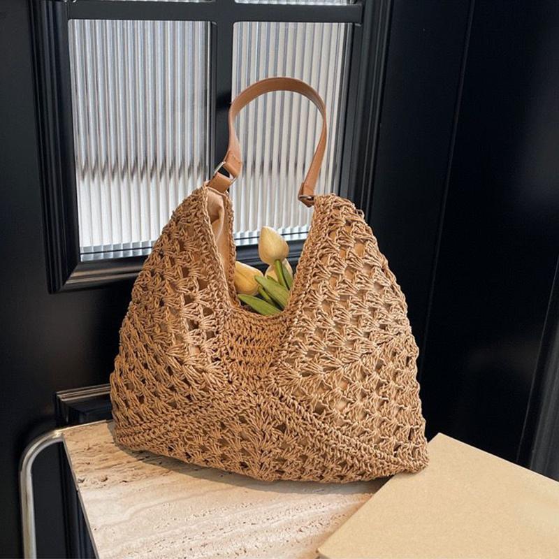 

Тканая портативная сумка через плечо, летний пакет для отпуска, нишевая веб-сумка с выемкой из соломы, вязаная подмышечная сумка