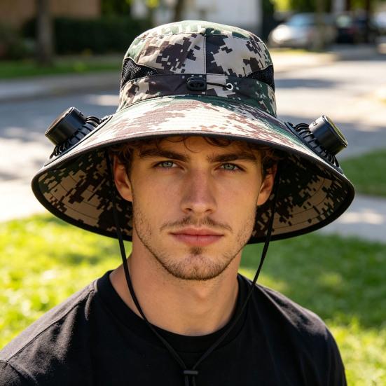 Yousheng Fan Cap Wide Brim Sun Protection Hat with Dual Power Supply Fans Solar USB Charging Built-in Battery Outdoor Cooling