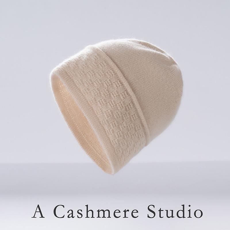 High Quality 100% Cashmere Knitted Hats Winter Warm Adult Women Beanie Fashion Solid Jacquard Hedging Caps