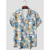 2026 New Fashionable Hawaiian Men's Cute Cat Printed Casual Harajuku Short Sleeved Shirt