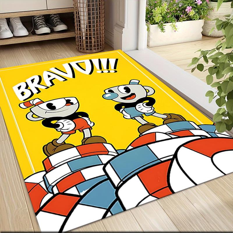 1 Stück Cuphead Mugman Abenteuer Teppich Teppich Anpassbar Weich Waschbar Rutschfest Zuhause Wohnzimmer Sofamatten Personalisierter Teppich 0917249