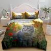 Cat Flowers King Queen Duvet Cover 3D Pet Kitty Floral Bedding Set Teens Adult Yellow Chrysanthemum 2/3pcs Polyester Quilt Cover