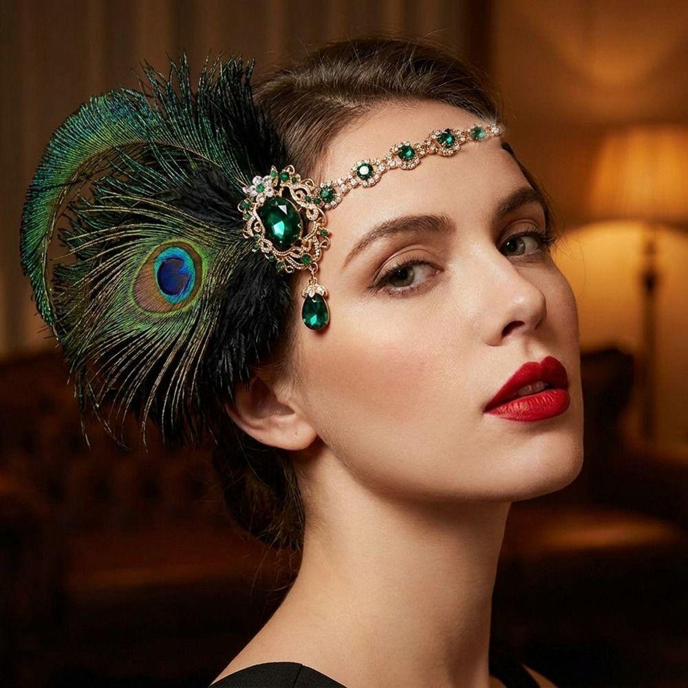 Crystal Gatsby Style Feather Headband Fascinator Masquerade Hair Band Flapper Headband Halloween