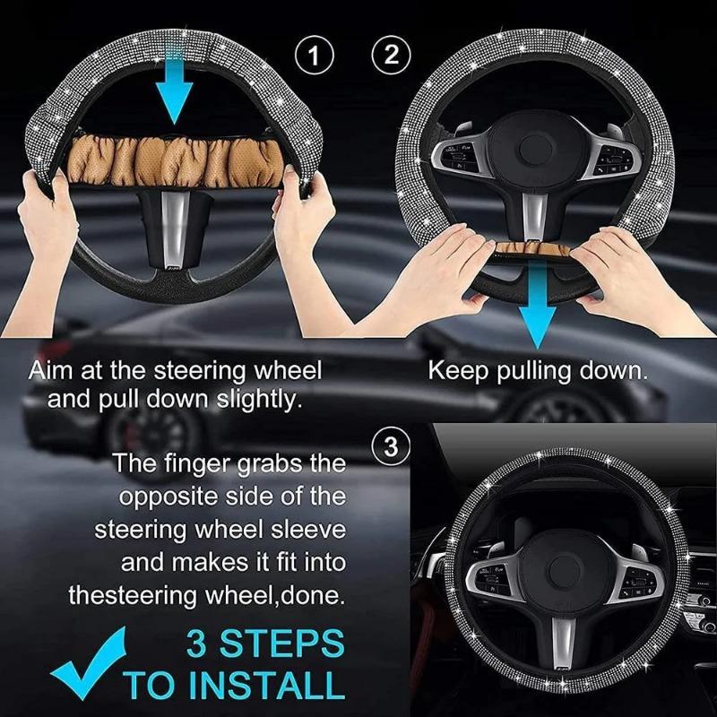38cm Car Steering Wheel Cover Universal Bling Bling Diamond Rhinestones Elasticity Interior Car Accessories for Four Seasons