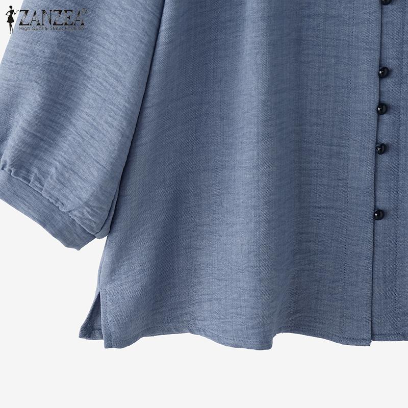 ZANZEA Dámská ležérní halenka s kulatým výstřihem, volným 3/4 rukávem a jednobarevným provedením