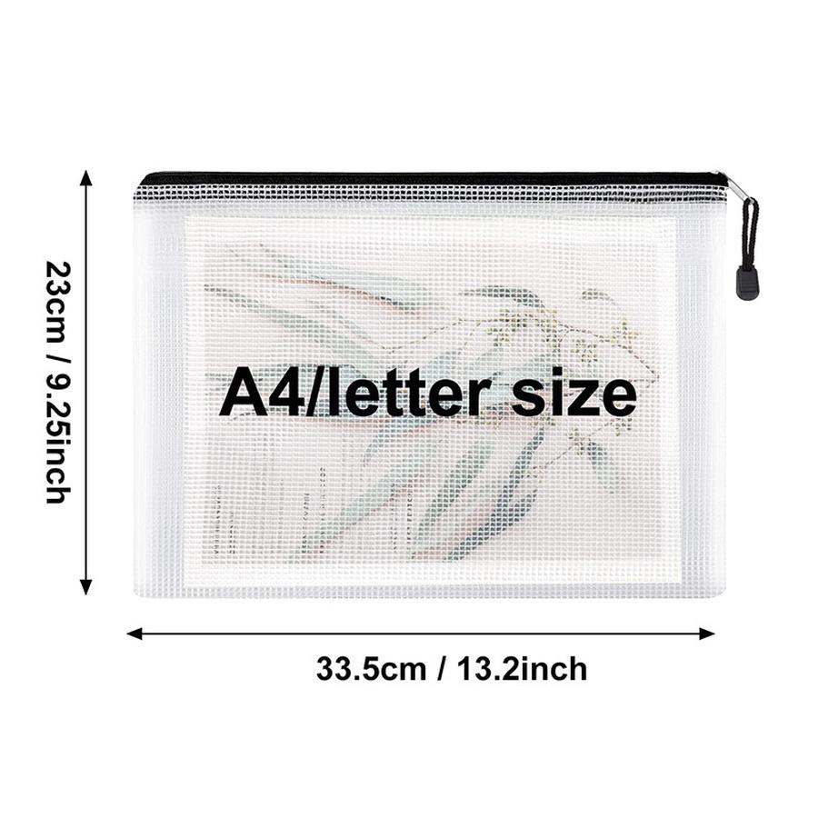 5pcs/lot Gridding Waterproof Zipper Bag Clear PVC A4 Binder Pockets Document Pen Filing Products Folders for Office & School