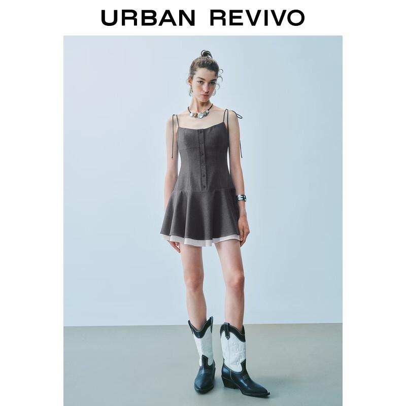 

UR 2025 Summer Color-Block Patchwork Tie-Strap Mini Dress M