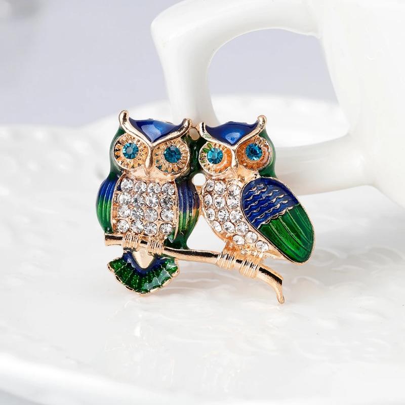 Lovely Rhinestone Pearl Owl Birds Brooches Pins for Women Men Branch Plant Animal Jewelry Party Wedding Office Gifts Badge Gift