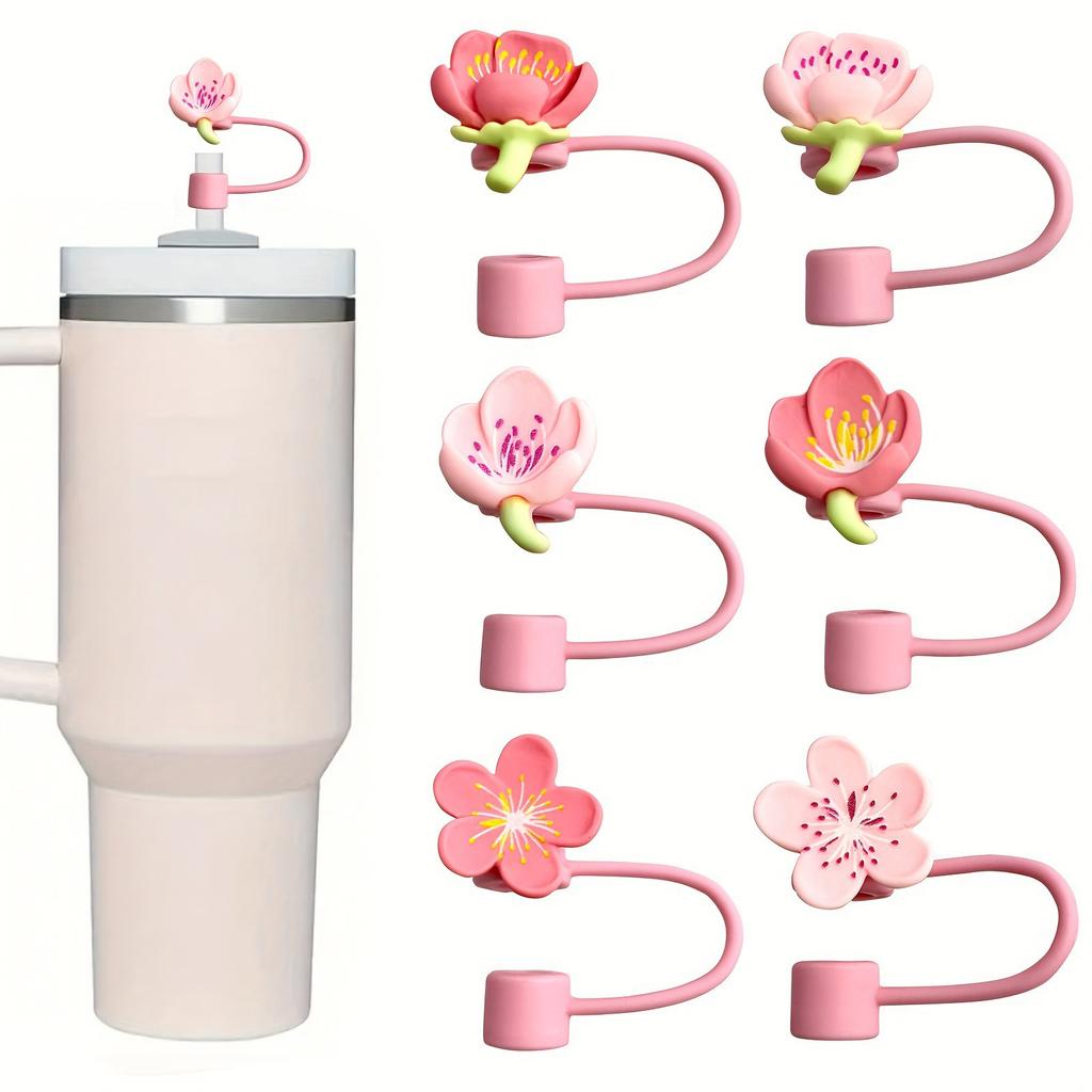 6 Pack Silicone Straw Caps Decorative Accessaries Flower Straw Caps Silicone Texture Straw Tip Suitable for Straw