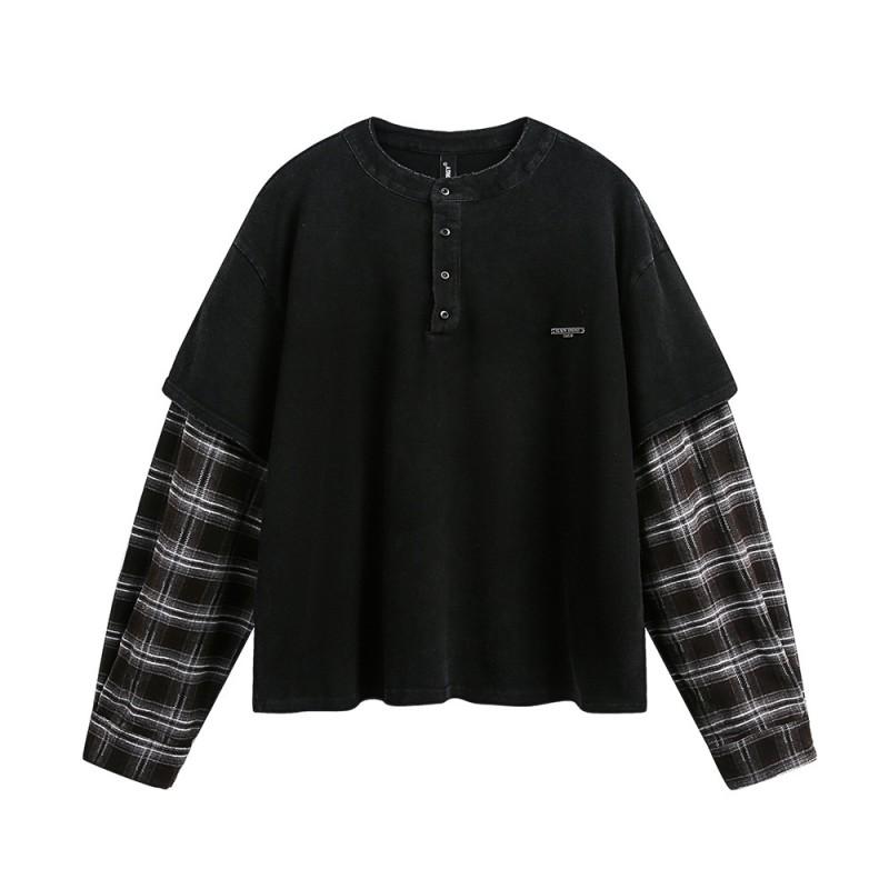 Mens Oversized Long Sleeve Plaid Patchwork