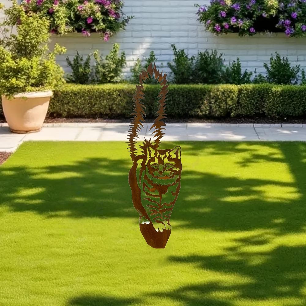 Freestanding Metal Cat Garden Stake Abstract Rustic Iron Sculpture Indoor Outdoor Lawn Decor Sturdy Durable Yard Patio Decoration Gift Cat Lovers