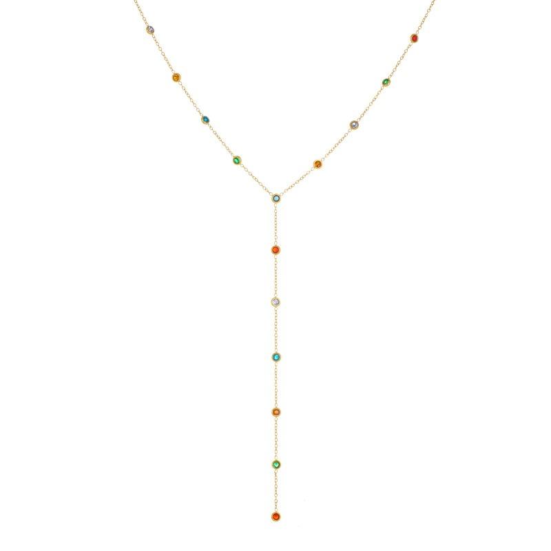 Gold Plated Multi Color Station Necklace Y Drop Lariat Fashion Jewelry for Women