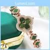 Lucky Clover Womens Quartz Watch With Green Agate Band For Elegant Casual Wear