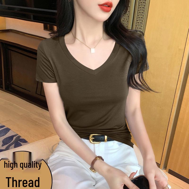 

Classic American V-neck Ribbed Women s Short Sleeve Top – Trendy, Slimming, and Anti-pilling Casual Style 3XL (140-155 lbs)