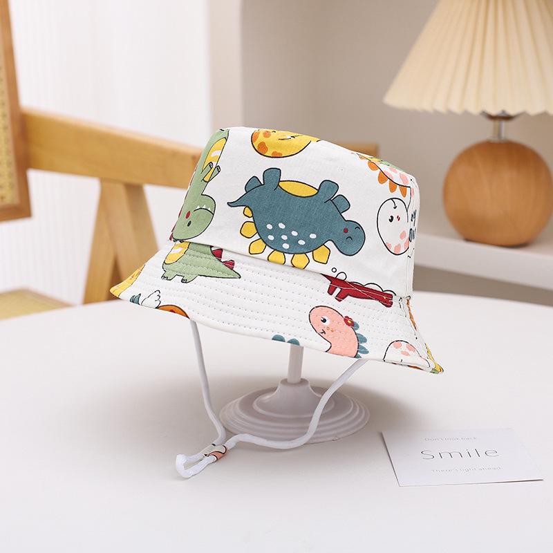 2025 Children's Cartoon Bucket Hat: Cute Car & Dinosaur Print, Summer Cotton Beach Fisherman Hat