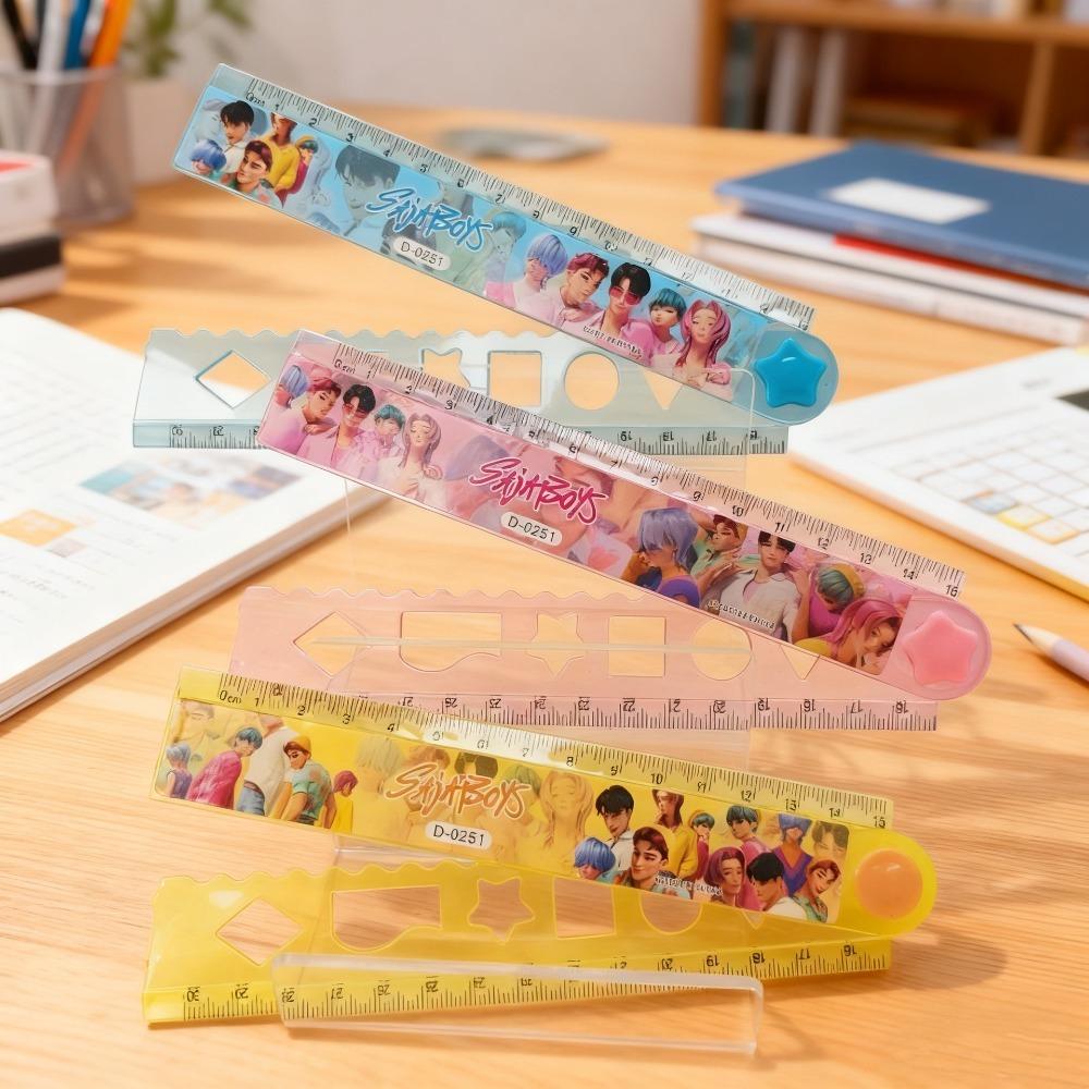 3 Stück Kpop Dämonenjäger Huntrix Rumi Anime Kunststoff Faltskalen Set 30cm/11.8in Gerade Dreieck Geometrie Mathe Messwerkzeuge