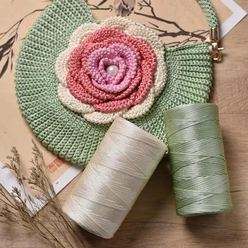 250g/Roll 2.5mm Ice Silk Thread Summer Crochet Yarn for DIY Knitting Bag Shoes Flat Hollow Yarn Hand-knitted Thread Supplies