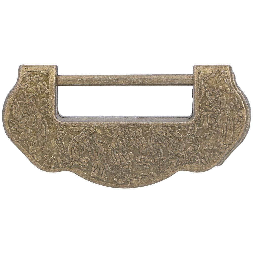 Chinese Carved Lock Set Ming Qing Dynasty Antique Brass Padlock for Cabinet Jewelry BoxAntique Brass Color