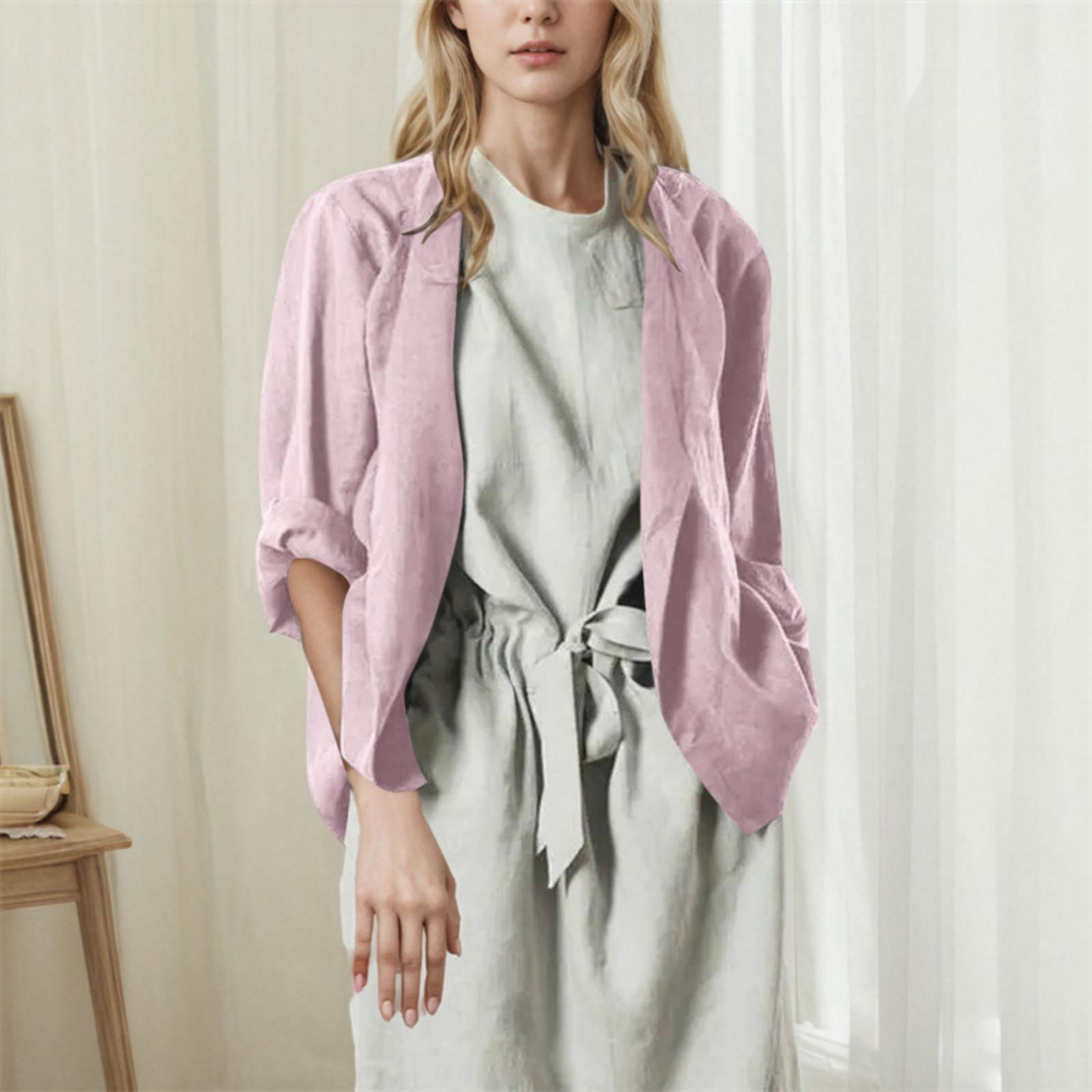 

Жіноче робоче повсякденне однотонне пальто з V-подібним вирізом і довгим рукавом на одному ґудзику XL рожевий