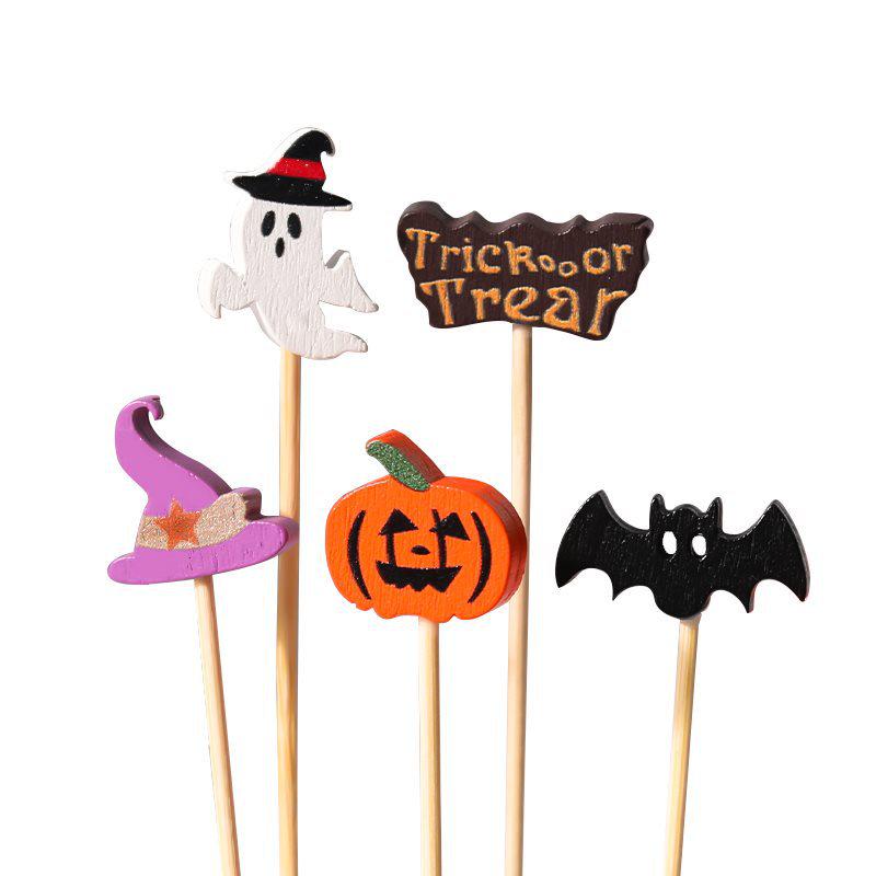 Halloweenowe Dekoracyjne Dyniowe Główki - Wykałaczki Koktajlowe - Jednorazowe Patyczki Owocowe i Kwiatowe do KTV i Festiwali