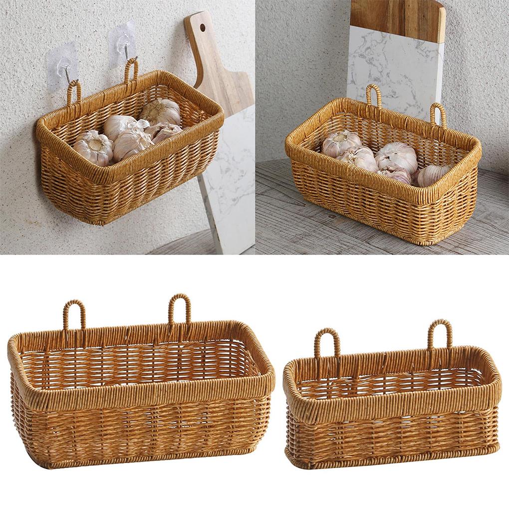Kitchen Wall Storage Solution For Vegetables And Spices Woven Wall Hanging Storage Basket