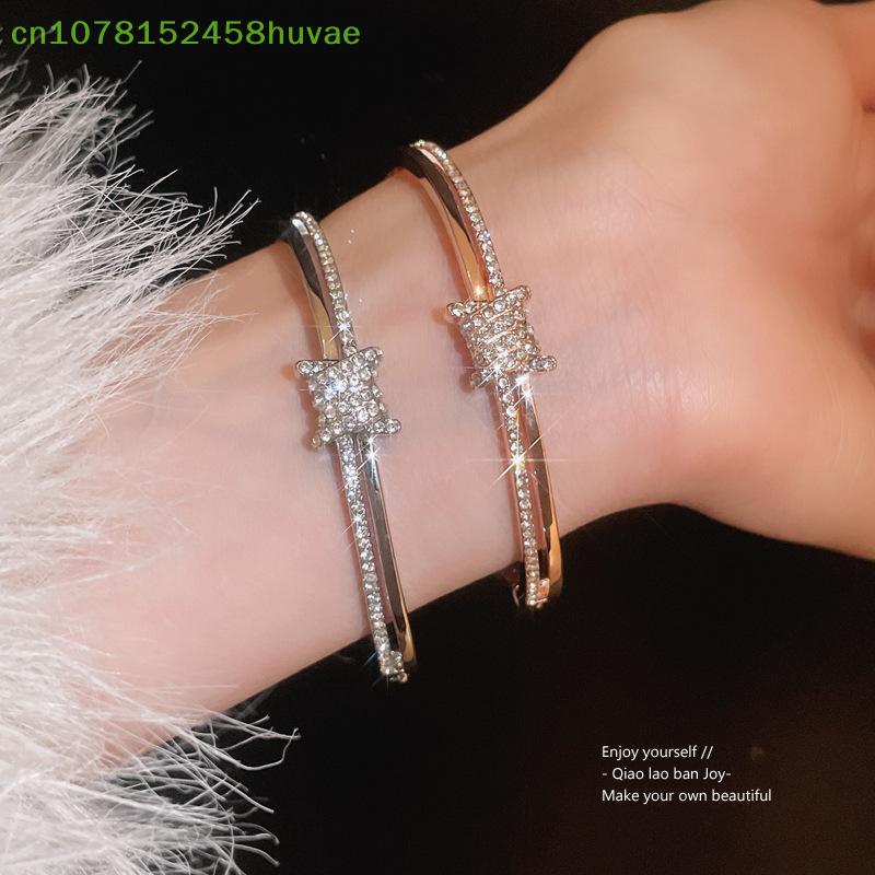 1 Piece Luxury Zircon Bracelet Bangle With Sparkling Rhinestone For Women Stackable Layered Jewelry