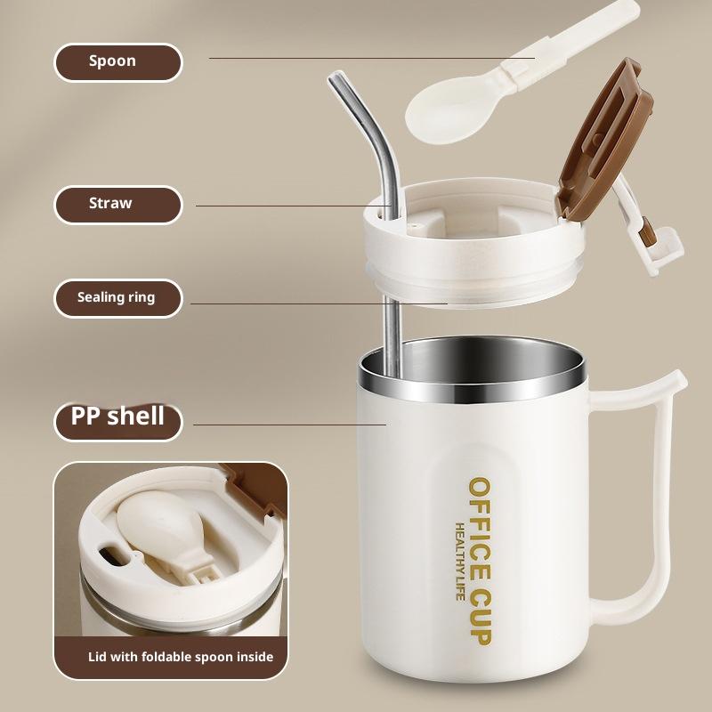 304 Edelstahl Kaffeetasse mit Löffel Doppelwandige Thermische Edelstahl Kaltwassergetränke Tumbler Tee Milch Tasse