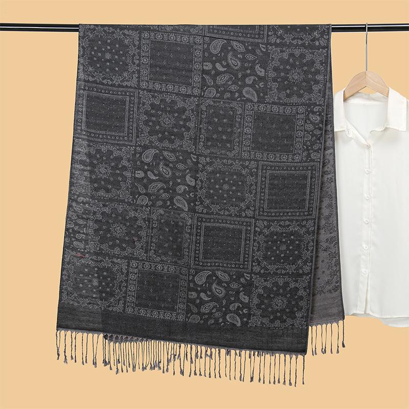 Ethnic Style Tassel Blanket Thick Pashmina  Winter Warm Shawl Wrap Cashmere Jacquard Scarf Women Neckerchief Poncho Stoles