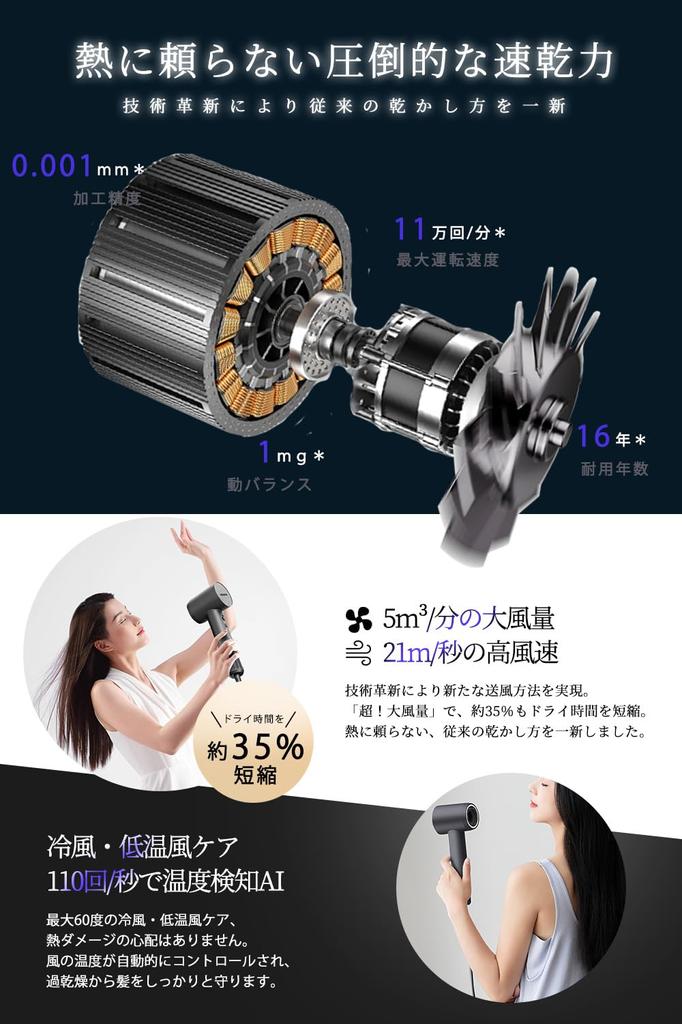 NISSYO Japanese Product 2024 New Quick Large Air 200 Million Negative Low Large Wind Cold Hair High Speed Hair Beautiful 8 Static Comes with Gray