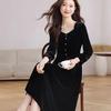 French Elegance Hepburn-Style Velvet Dress 2025: Autumn/Winter Waist-Cinching Slim Fit