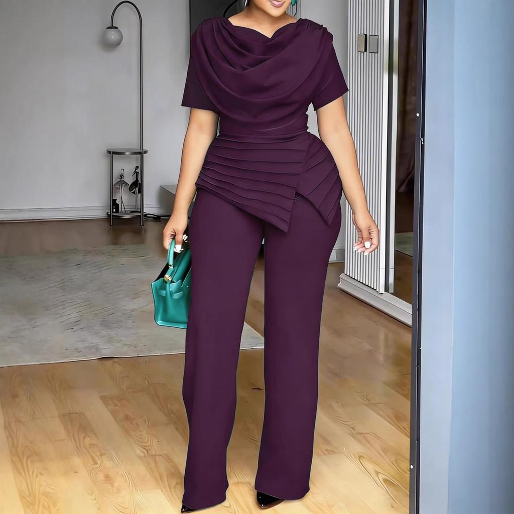 Sommer Neuer Stil High-Waist Übergröße Oberteil und Gerade Hose Modisches und Figurbetontes Kurzarm-Set für Damen