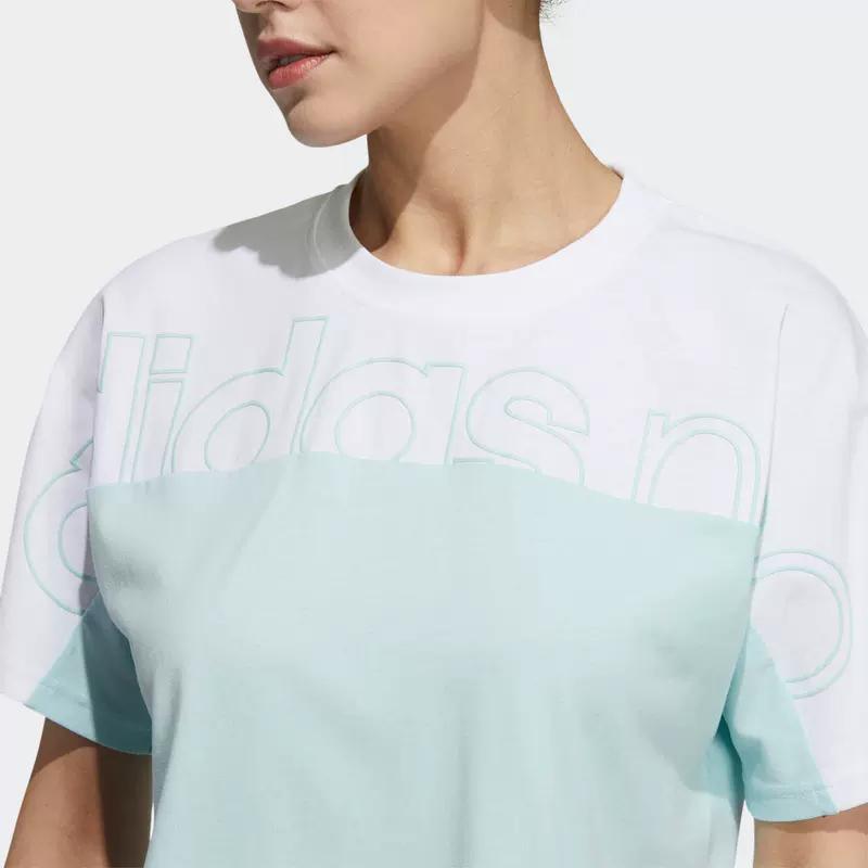 Adidas Neo Letter Print Breathable Color Block Round Neck Short Sleeve T-Shirt Women Tops Green H18593